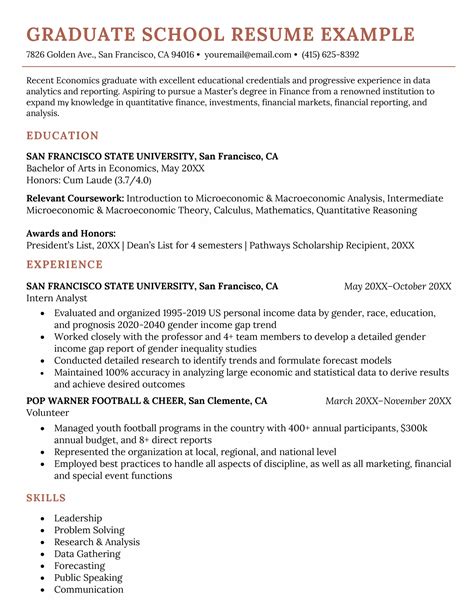 Graduate School Resume Template