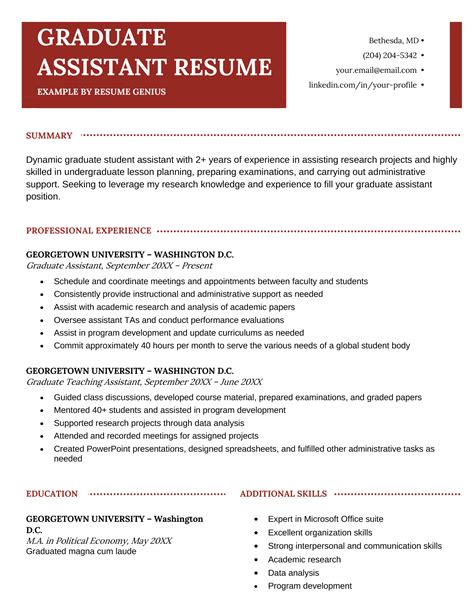 Graduate Assistant Resume Sample