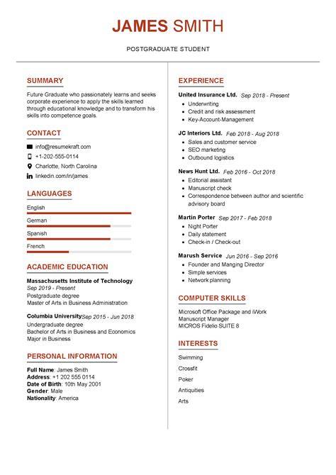 Graduate Student Resume