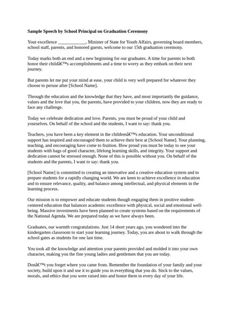 Graduation Ceremony Speech By Principal