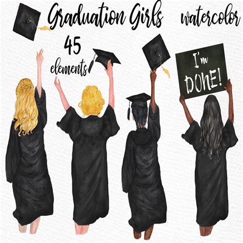Download Graduation Clipart Watercolor Girls Grad Files