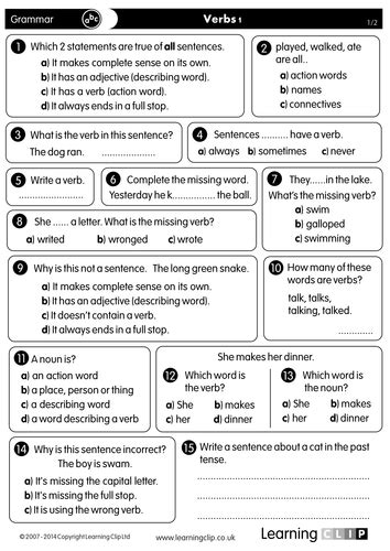 Grammar Worksheets Ks2 With Answers