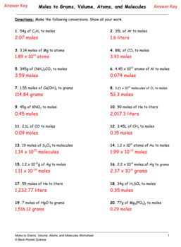 Grams Molecules And Moles Worksheet