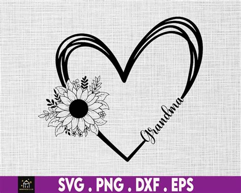 Download Grandma Floral Heart SVG File - SVG Design Commercial Use DXF Files