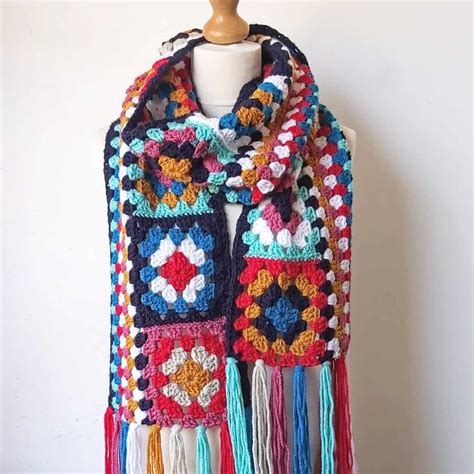 Granny Square Crochet Scarf