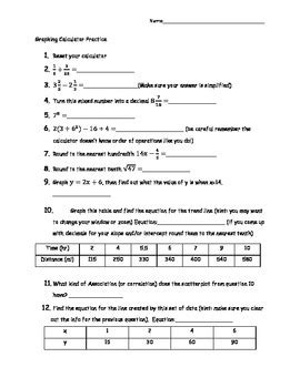 Graphing Calculator Practice Worksheet