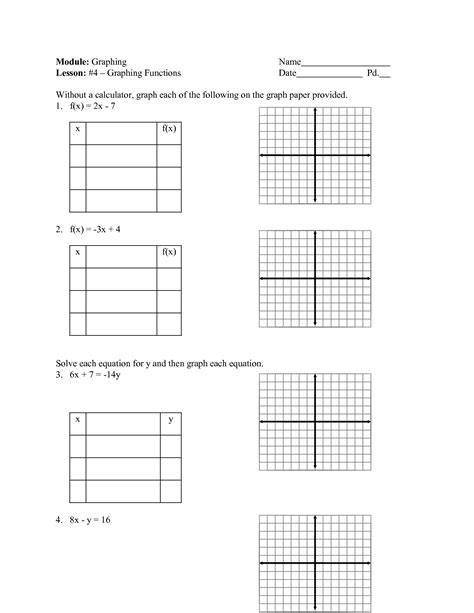 Graphing From A Table Worksheet
