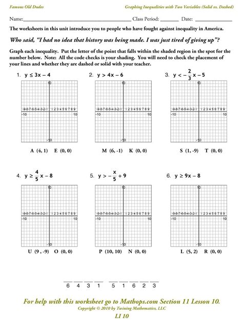 Graphing Inequalities With Two Variables Worksheet