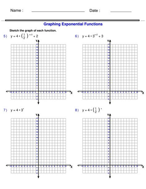 Graphing Exponential Functions Worksheet With Answers Pdf Algebra 1