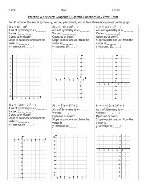 Graphing Quadratics In Vertex Form Worksheet