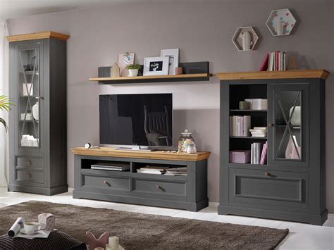 Wohnwand Grau Metallic Hochglanz Mit Beleuchtung Woody 6100095 Folie