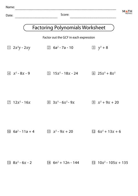 Greatest Common Factor Of Polynomials Worksheet