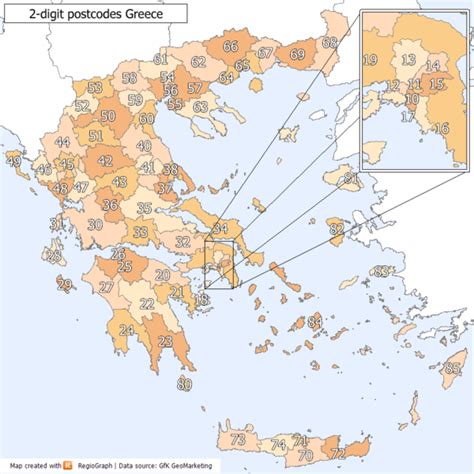Digital postal code map Greece 2digit 82 The World of