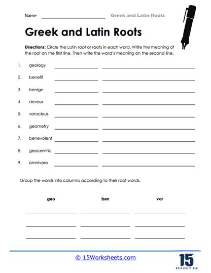 Greek And Latin Roots Worksheets
