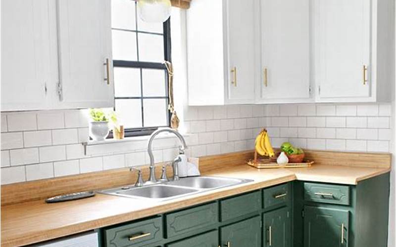 Green And Wood Two Tone Kitchen Cabinets