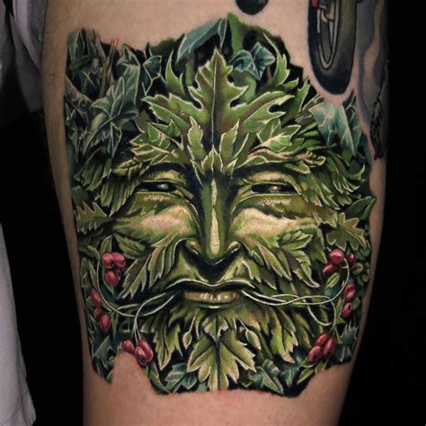 Greenman tattoo session 1 Tattoos, Green man tattoo, Leg