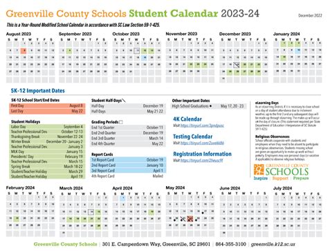 Greenville County Calendar