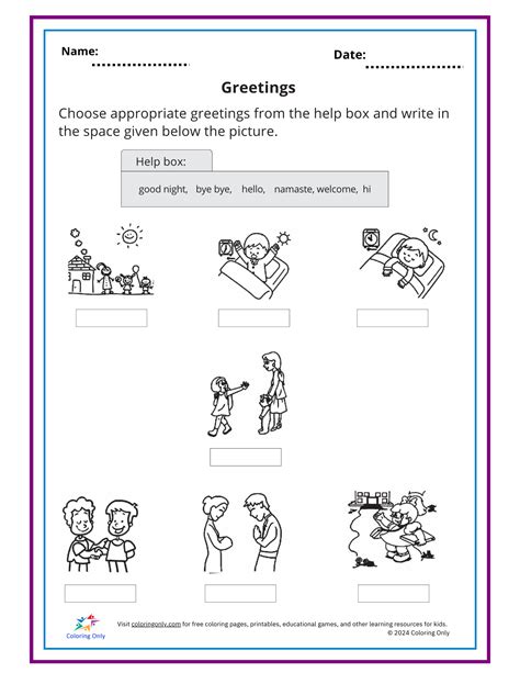 Greetings Worksheet For Coloring