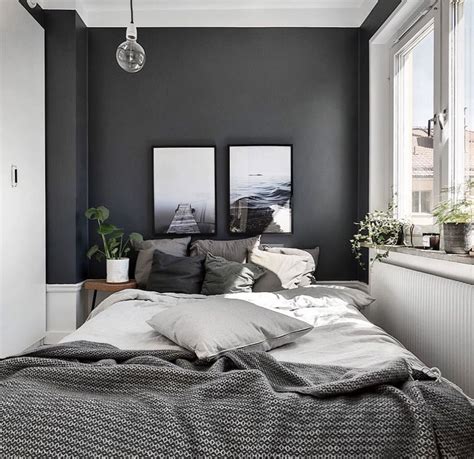 Grey bedroom with a feature wall