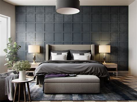 Grey bedroom with textured walls and bedding