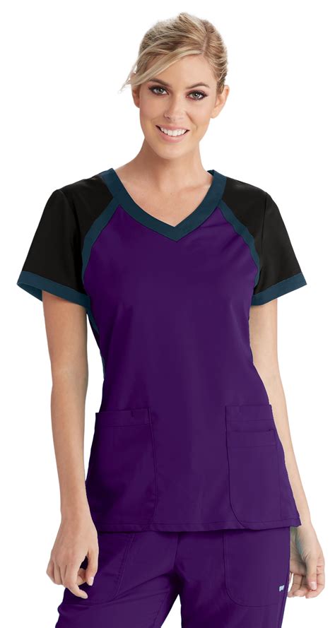 Greys Anatomy color block contrast 3 pocket scrubs top