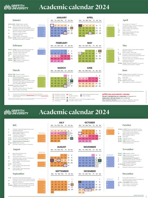 Griffith University Academic Calendar 2024 PDF Printable Key Features