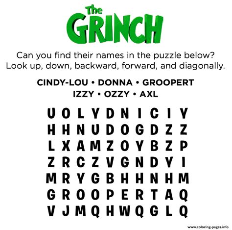 Grinch Crossword Puzzle Printable
