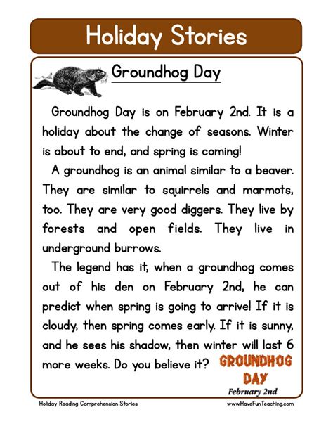 Groundhog Day Comprehension Worksheets