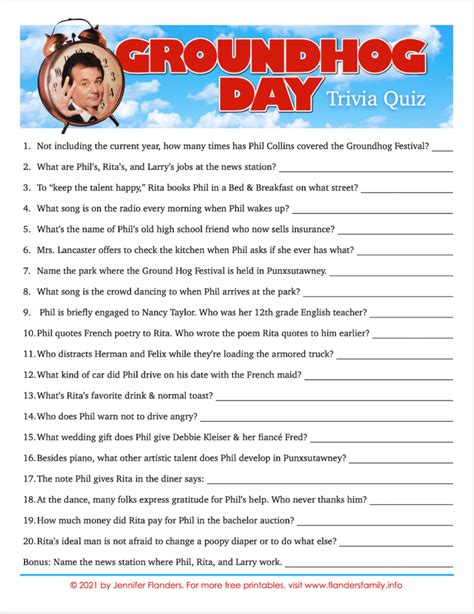 Groundhog Day Trivia Questions And Answers Printable