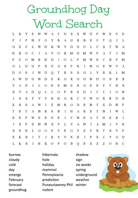 Groundhog Day Word Search Printable