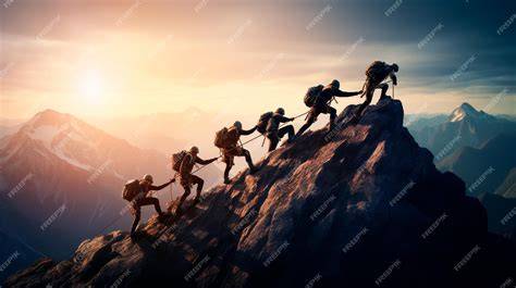 Group of people climbing a mountain