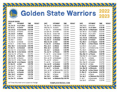 Gsw Game Schedules Printable