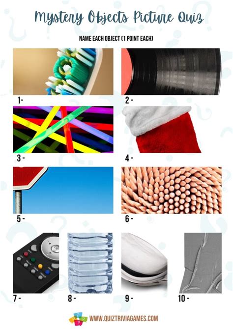 Guess The Object Picture Quiz Printable