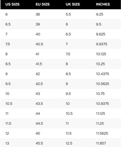 Guess Shoe Size Chart