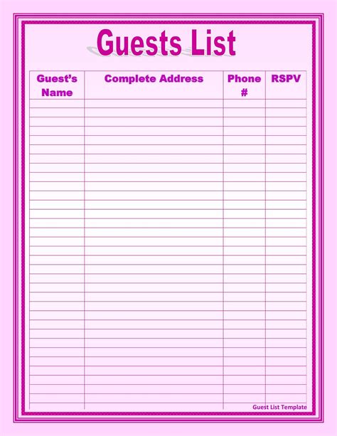21+ Free Wedding Party Guest List Templates MS Office Documents