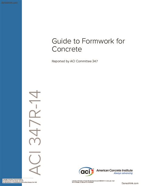Guide to ACI 347R-14: Guide To Formwork For Concrete