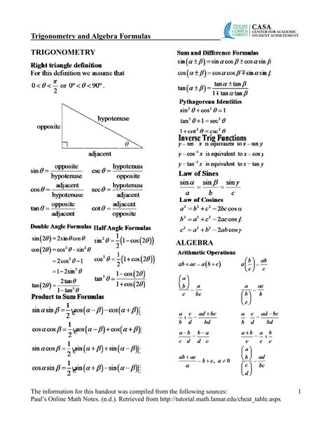 Guide to Algebra And Trigonometry 1