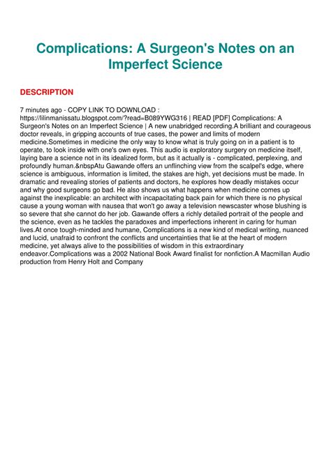 Guide to Complications: A Surgeon's Notes On An Imperfect Science