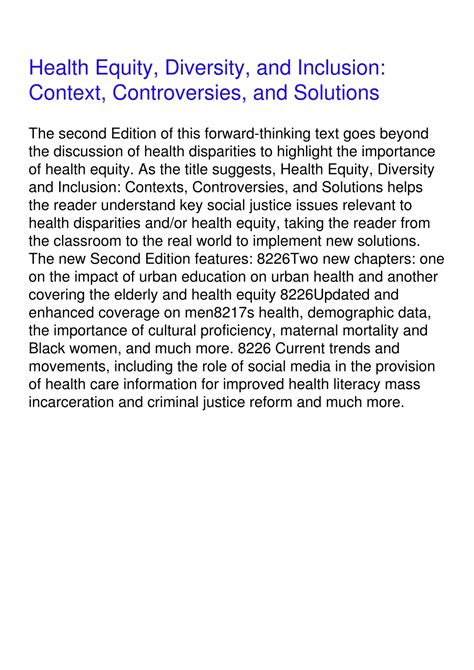 Guide to Health Equity Diversity And Inclusion: Context Controversies And Solutions