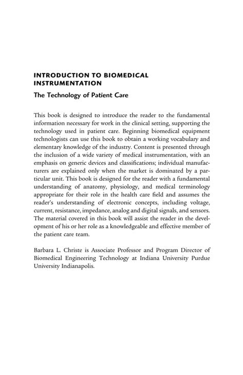 Guide to Introduction To Biomedical Instrumentation: The Technology Of Patient Care