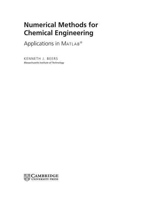 Guide to MATLAB Numerical Methods With Chemical Engineering Applications