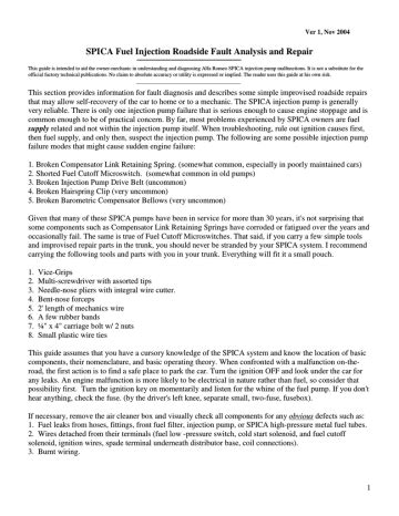 Guide to Manual For ALFA SPICA Fuel Injection