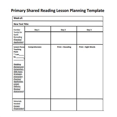 Guided Reading Lesson Plan Template Kindergarten