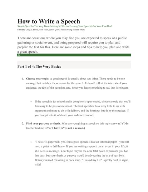 Guidelines For Writing A Speech