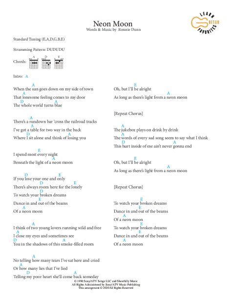 Guitar Chords For Neon Moon