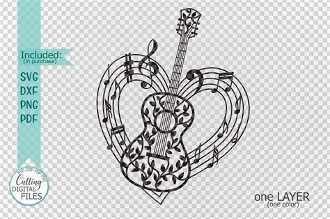 Download Guitar Musical Heart Shape File Commercial Use DXF Files