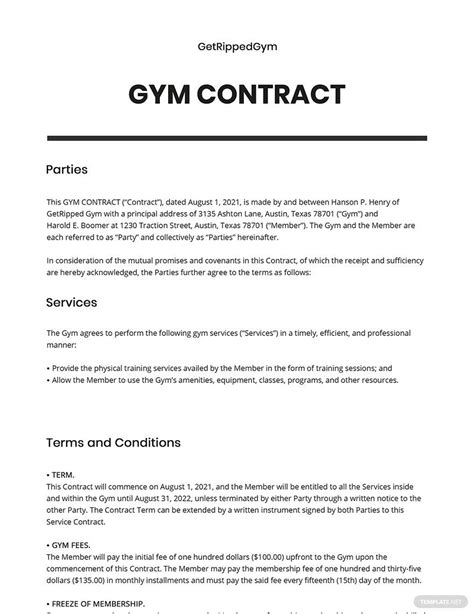 Gym Contract Template