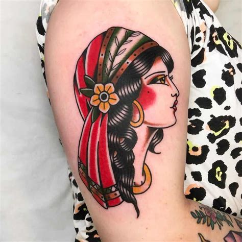 Andrea Furci Tattoos Gypsy head inside rose