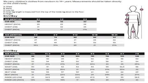H M Sizing Chart