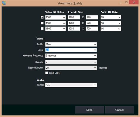 HD streaming player with quality settings
